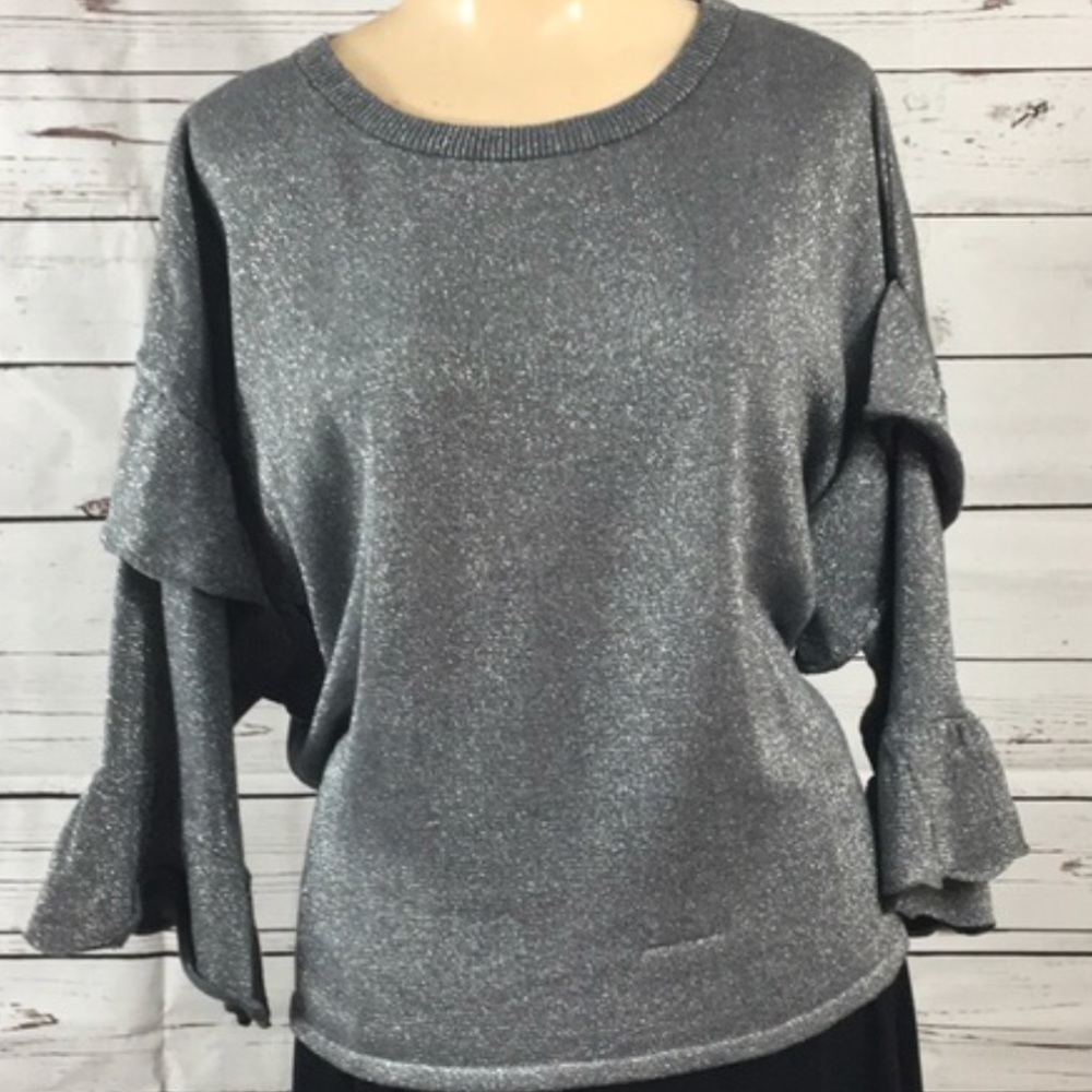 💜Moon&Madison Silver Lurexsweater w/rufflesleeves